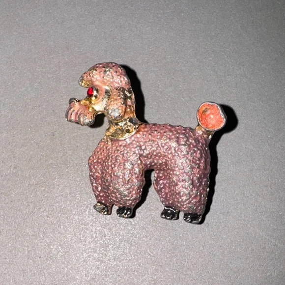 Vintage Poodle Dog Brooch Pin Set - Gold and Pink - Picture 6 of 7